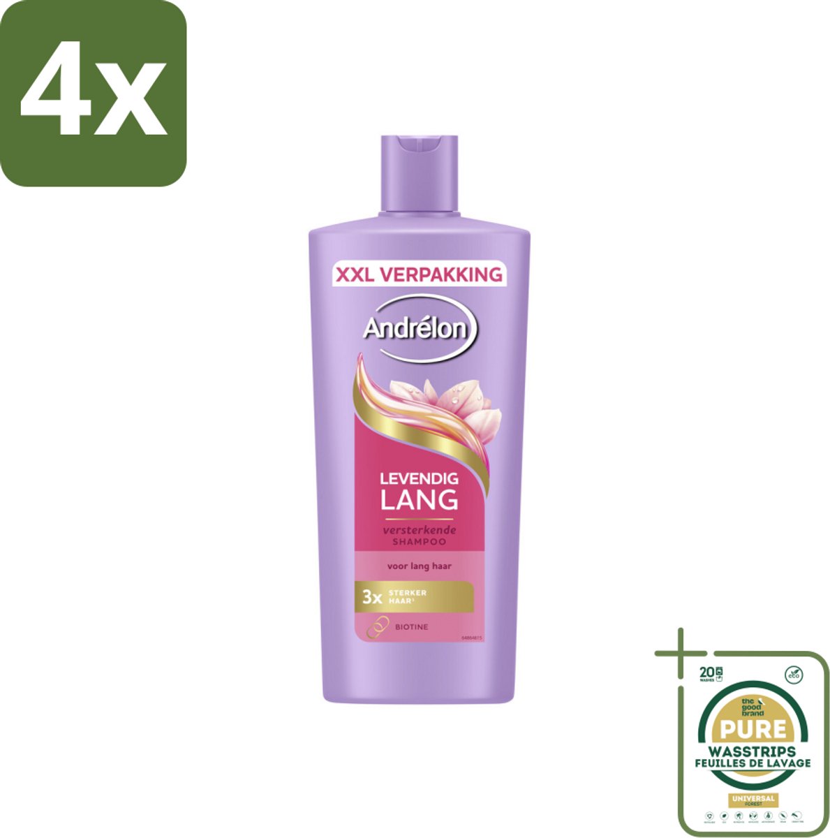 Andrélon – Shampoo – Levendig Lang – 685 ml - Voordeelverpakking - 4 stuks - Sterk haar - Gezond haar