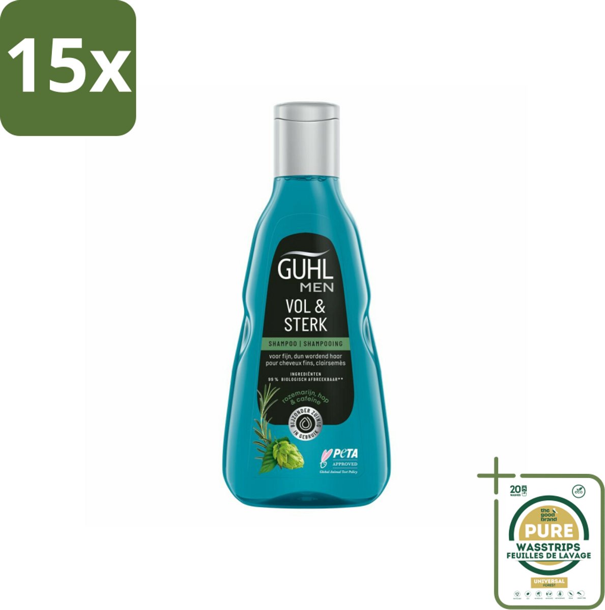 15 x Guhl - Shampoo - Men Vol & Sterk - 250 ml - Grootverpakking - Mannenhaar - Volume - Kracht - Vitaliteit - Cafeïne
