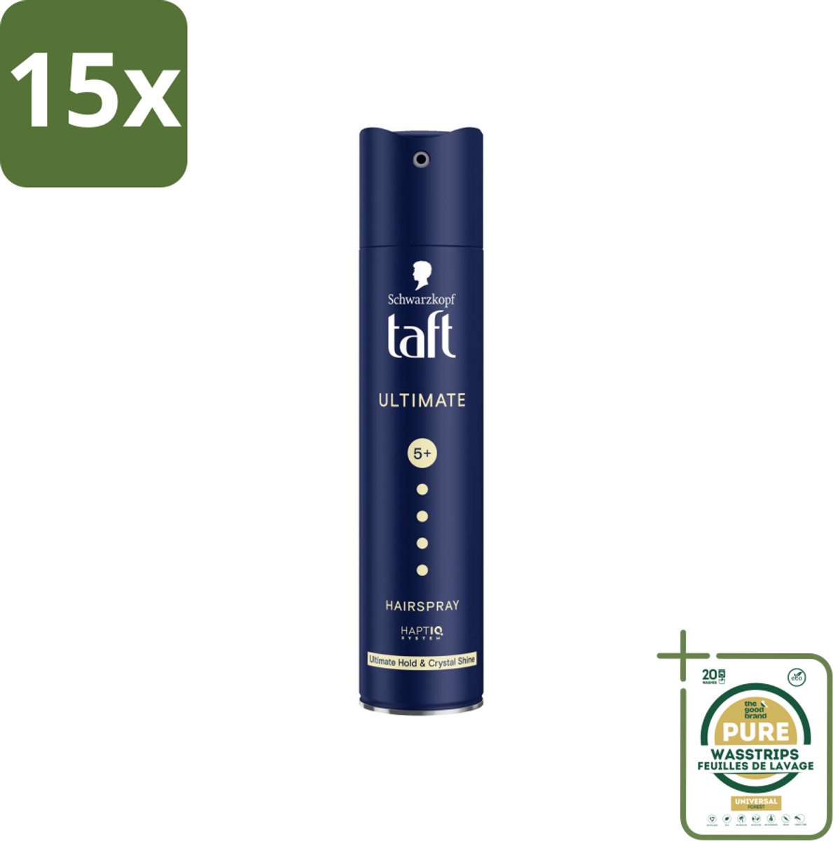 15 x Taft - Ultimate 5+ - Haarspray - Maximale stevigheid - 250 ml - Grootverpakking - Haarspray - Haarlak - Stevigheid - 72 Uur Fixatie - Kristalglans