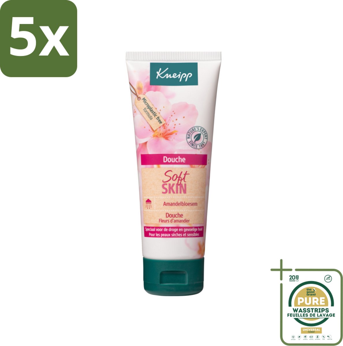 5 x Kneipp – Amandel – Douche – 75 ml - Grootverpakking - Amandel Douche - Douche Voor Gevoelige Huid - Zeepvrije Douche - Hydraterende Douche - Douche Voor Droge Huid