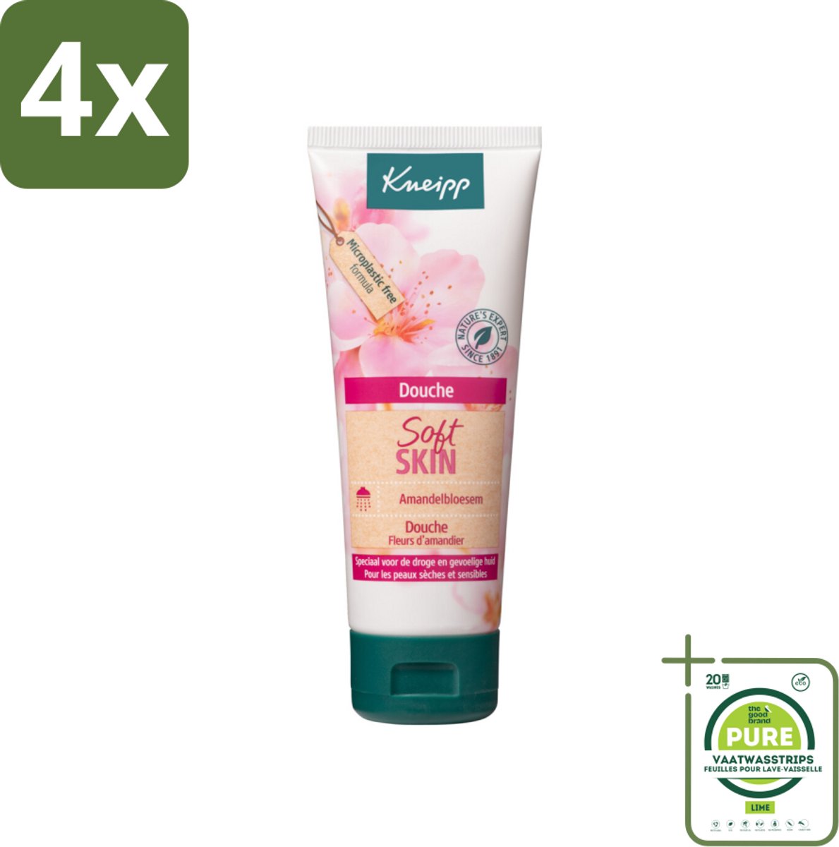 Kneipp – Amandel – Douche – 75 ml - Voordeelverpakking - 4 stuks - Douchegel voor droge huid - Verzorgende douche