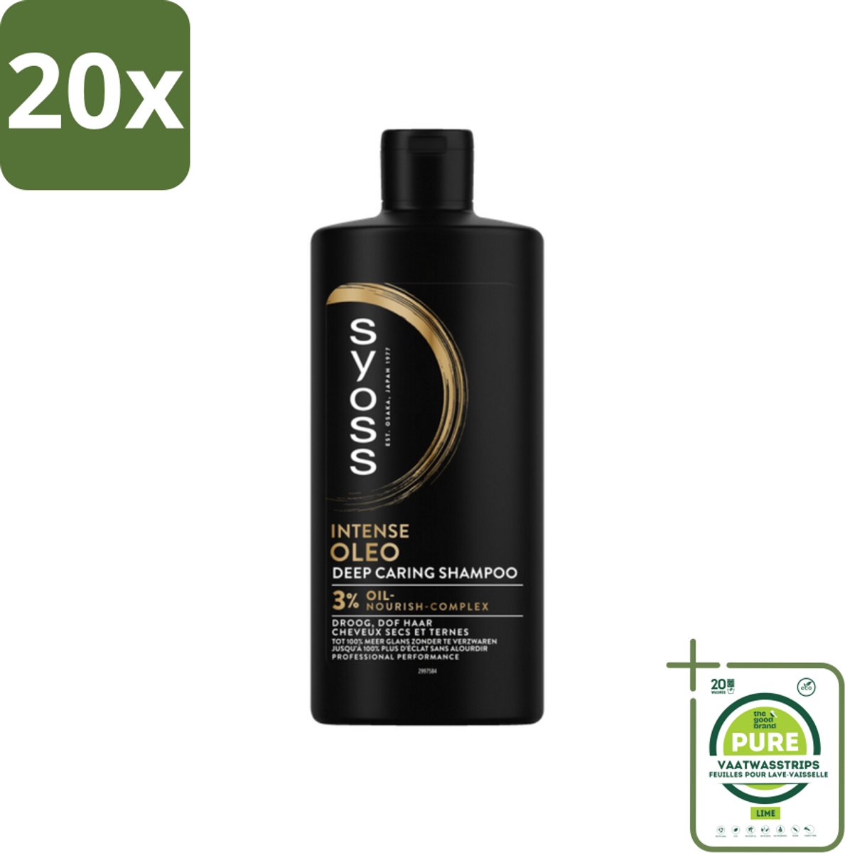 20 x SYOSS - Oleo - Shampoo - Langdurige Styling - 440ml - Grootverpakking - Haarverzorging - Droog Haar - Beschadigd Haar - Voedende Shampoo - Glans Shampoo