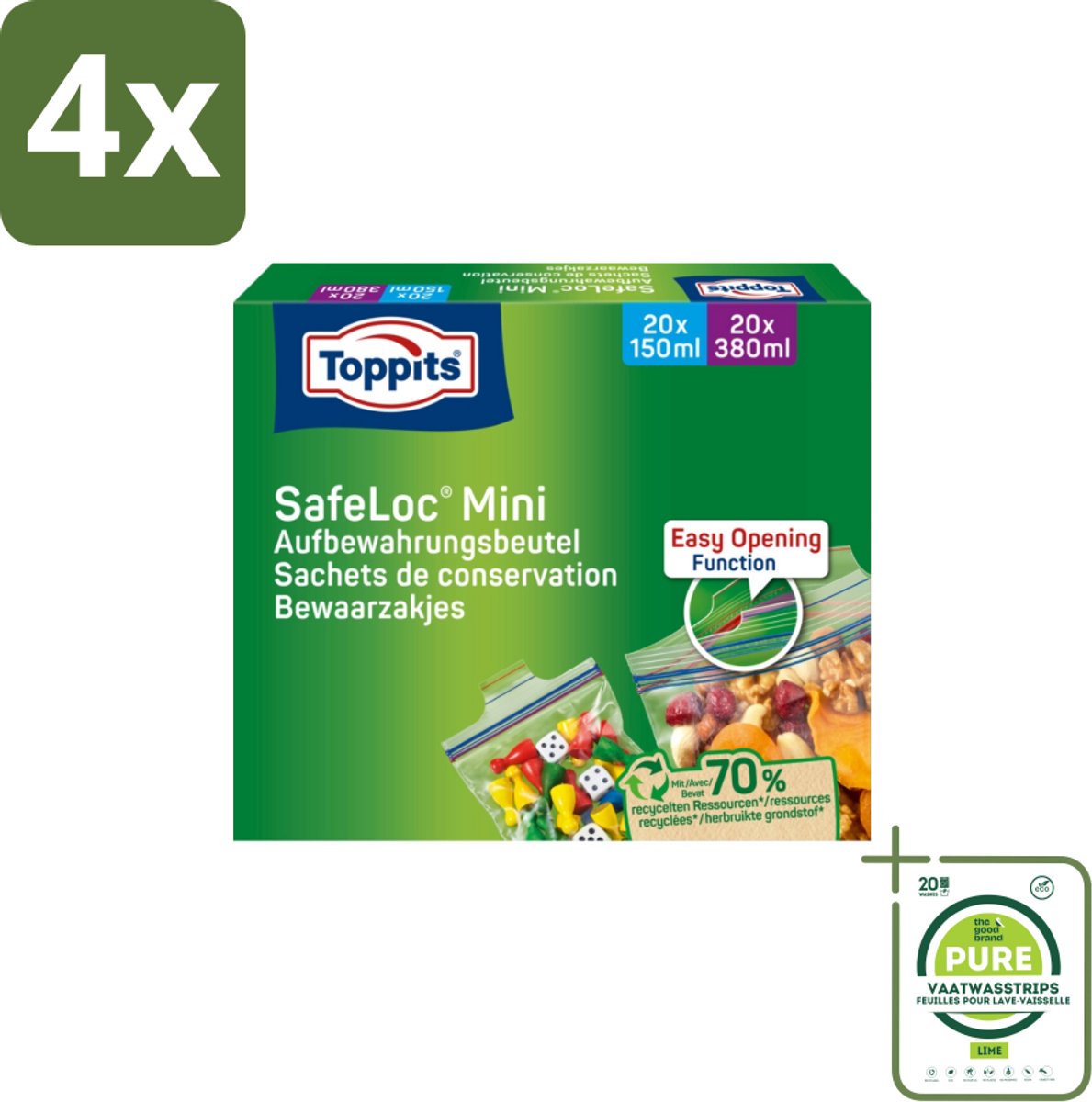 Toppits – Safeloc Mini Zip-Zakjes – 40 Zakjes - Voordeelverpakking - 4 stuks - Mini zakjes - Lekvrij