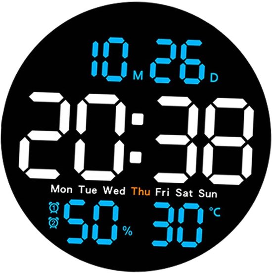 Foto: Led wandklok digitale klok cadeau voor kinderen en volwassenen stille kalender elektronische klok wekker geschikt voor nachtkastjes en eetkamers hemelsblauw 
