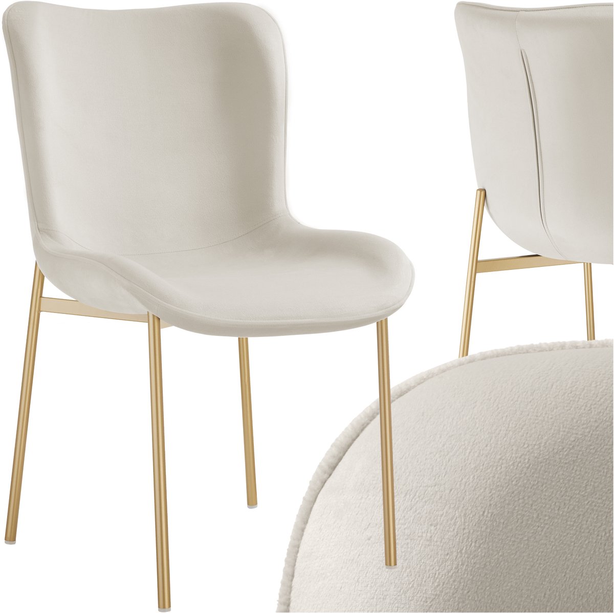 tectake® Gestoffeerde stoel - Eetkamerstoel - Fluweellook - Ergonomische vorm - Hoge rugleuning - Draagkracht 120 kg - Diverse kleuren - Beige/goud