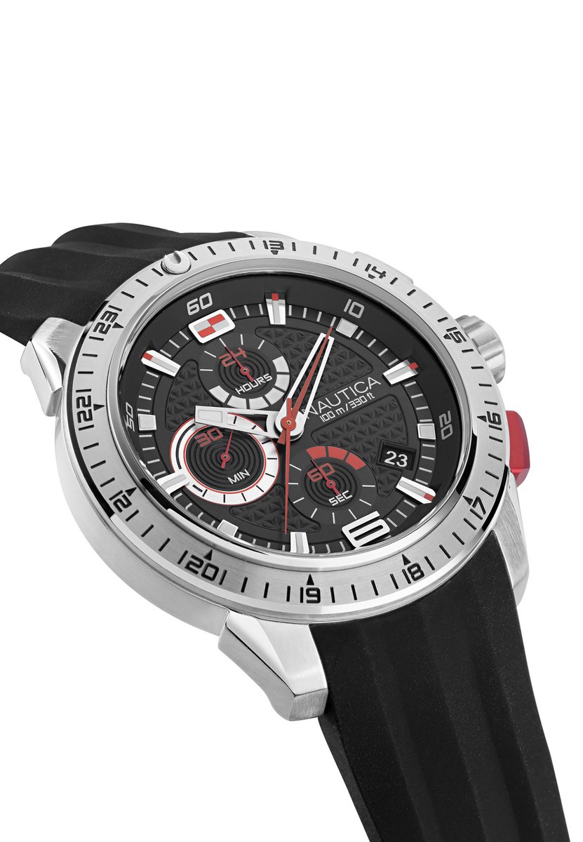 Nautica Nst Quartz Analog Zwart Kast: 100 % Roestvrij Staal | Band: 100 % Siliconen 49 mm NAPNSF109