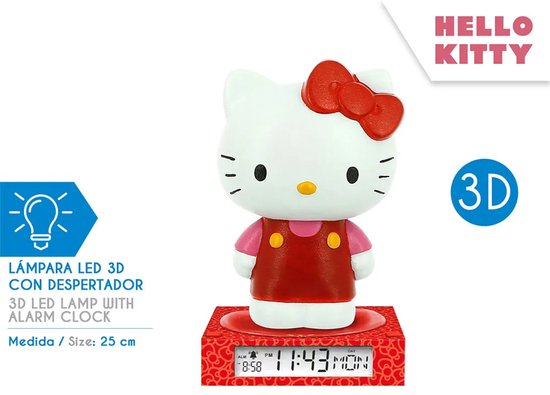 Hello Kitty 3D-lamp met wekker & datum - 15 × 15 × 25 cm - licentie Kids Licensing van Merkloos — afbeelding 4