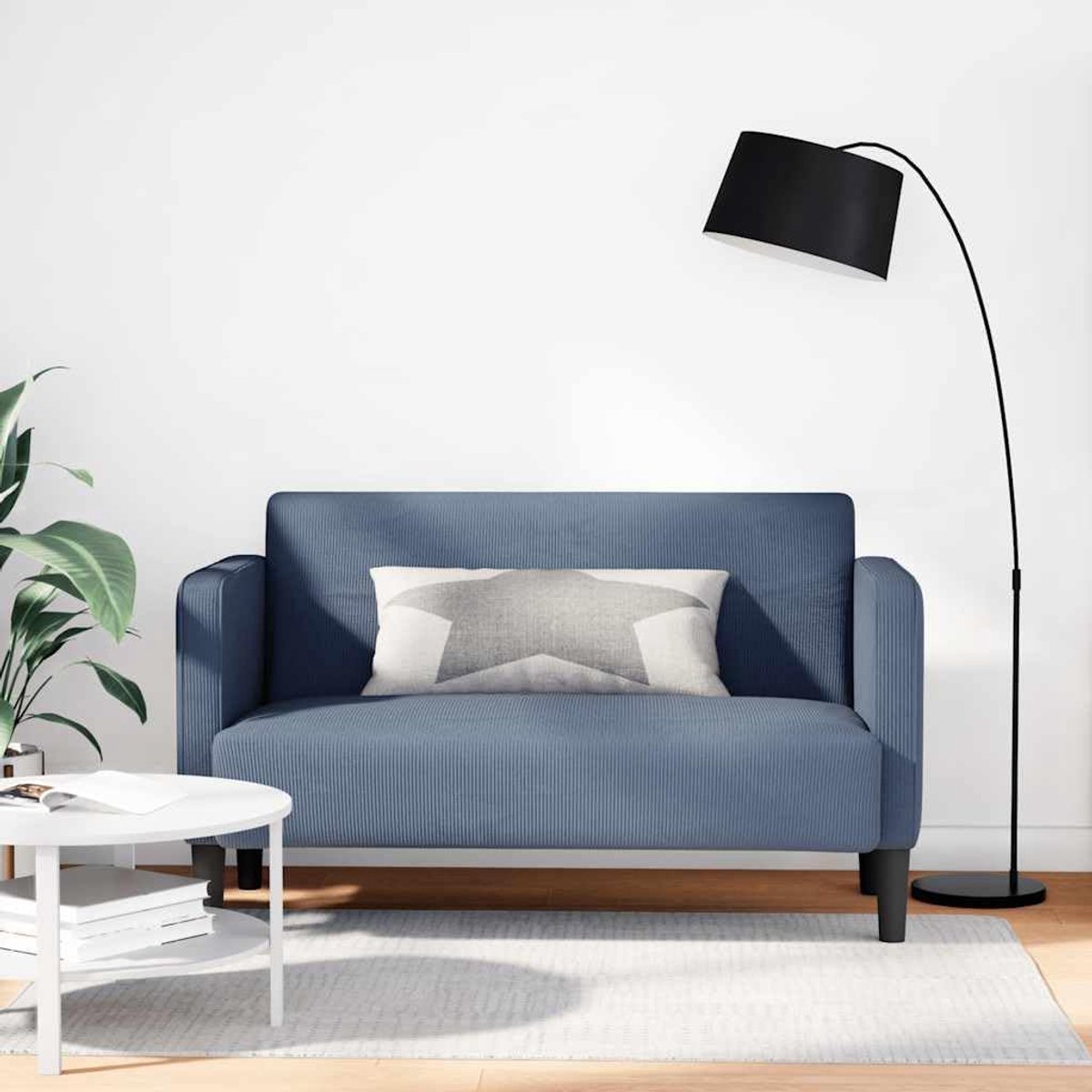 Luxe 2-Zits Corduroy Bank – 109 cm Tweezitsbank Blauw – Comfortabele Gestoffeerde Sofa met Foam & Vering – Padded Lounge Bank voor Woonkamer – Duurzaam Corduroy – Moderne 2-Seater Sofa –