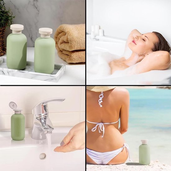 MK Stoer - Plastic reiscontainers - Hervulbare flessen - Schijftop - Flip-dop - Reisaccessoires - Shampoo - Crèmes - Lotion - Conditioner - Geschikt voor - 200 ML - 3PCS - Lege flessen - Formaat - Kleur - Reiscontainers van mk — afbeelding 2