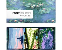 Kunst sokken - Claude Monet Giftbox 3-pack - Sokken Dames 36 40 - Biologisch Katoenen Sokken - funny socks happy - Vrolijke Sokken - Grappige Sokken - Sokken Cadeau