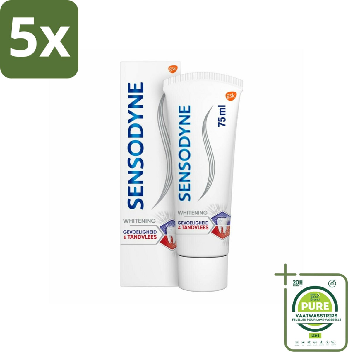 5 x Sensodyne - Tandpasta - Gevoeligheid & Tandvlees - Whitening - Gevoelige Tanden - 75 ml - Grootverpakking - Gevoelige Tanden - Tandvleesproblemen - Tandpasta - Tandglazuur - Tandplak