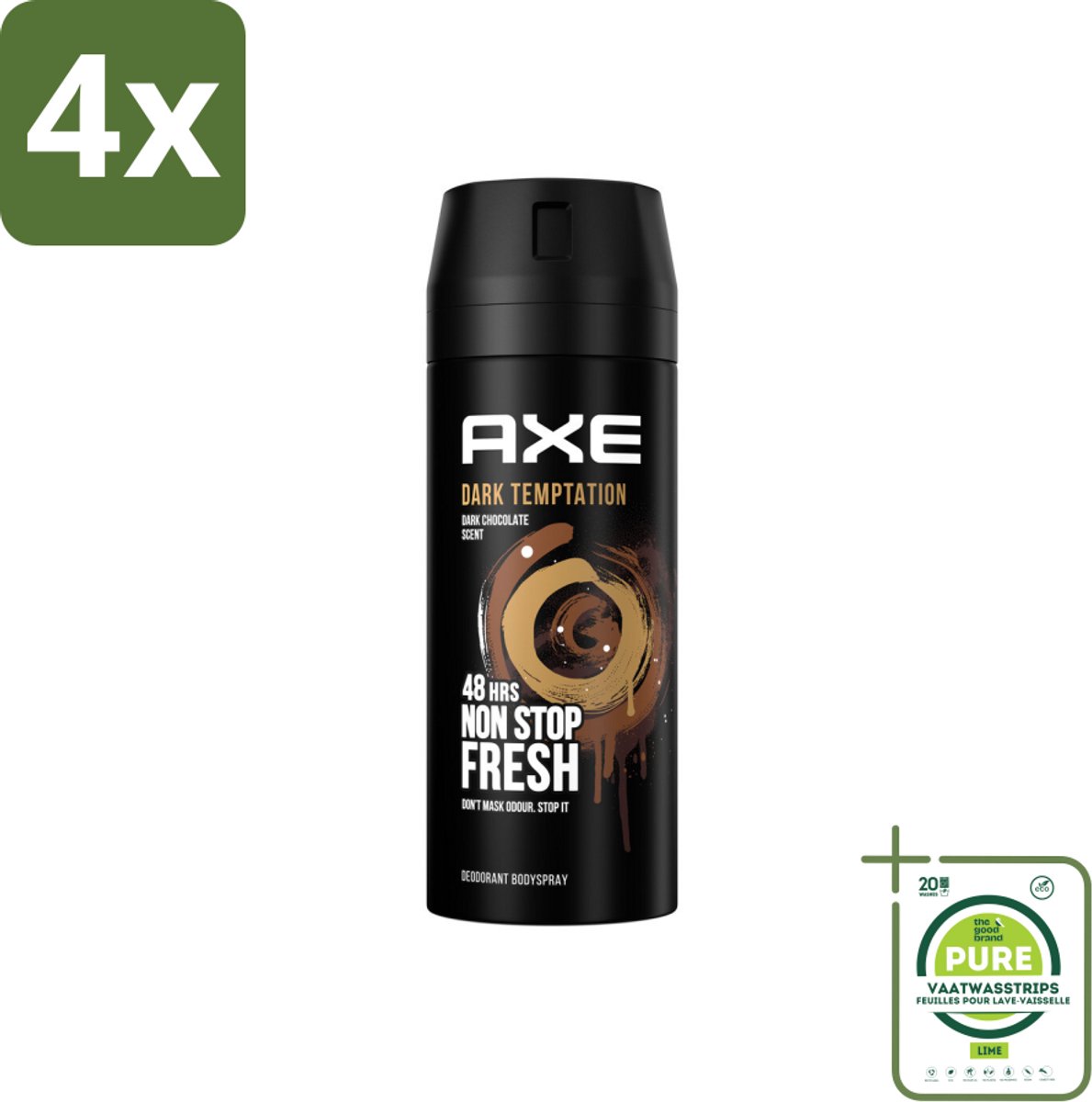 AXE - Deodorant Spray - Dark Temptation - Chocoladegeur - Verleidelijk Fris - 150 ml - Voordeelverpakking - 4 stuks - AXE deodorant - Chocoladegeur