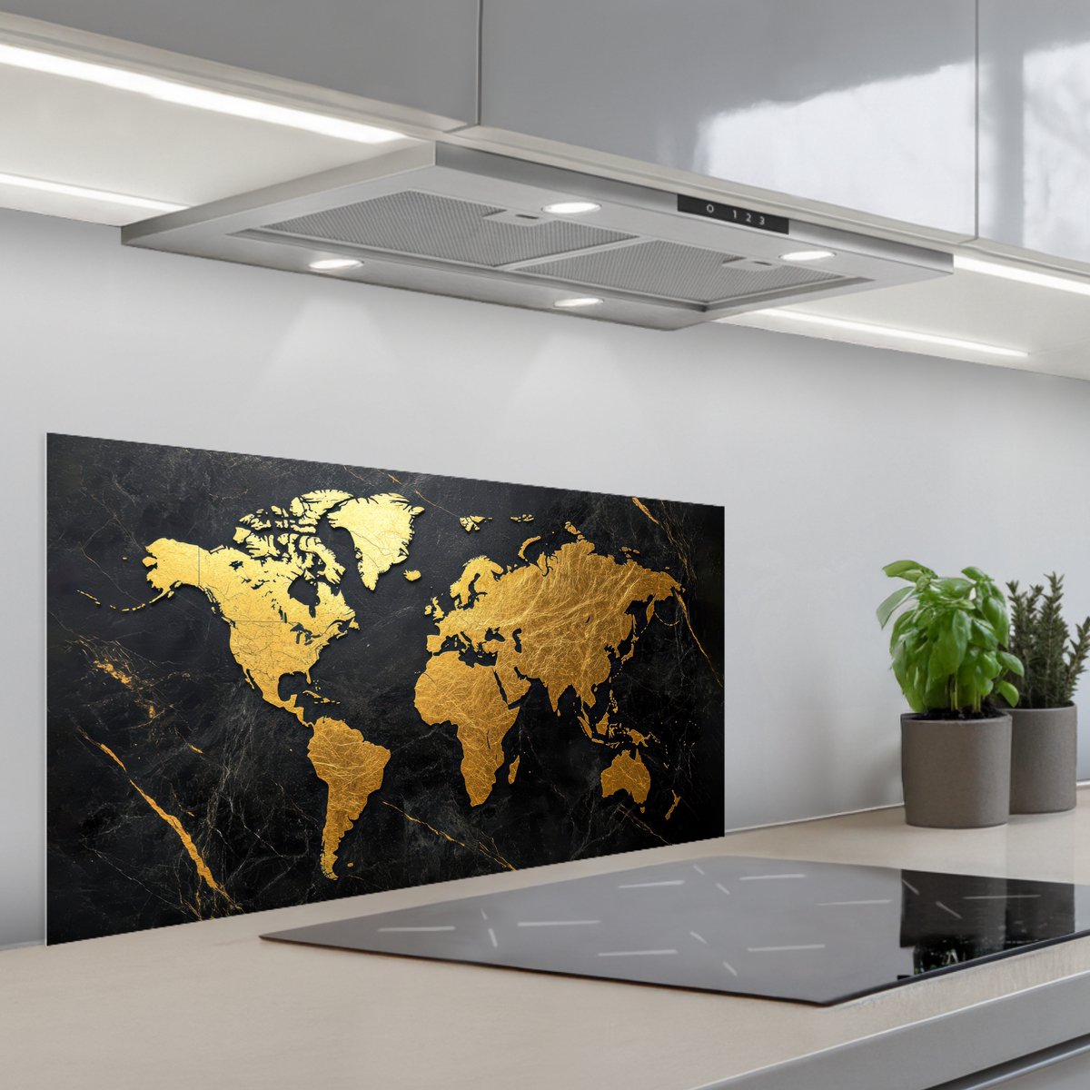 Spatscherm 90x45 cm - Zelfklevende achterwand Wereldkaart - Goud - Marmer print - Keuken muurbeschermer - Spatwand fornuis