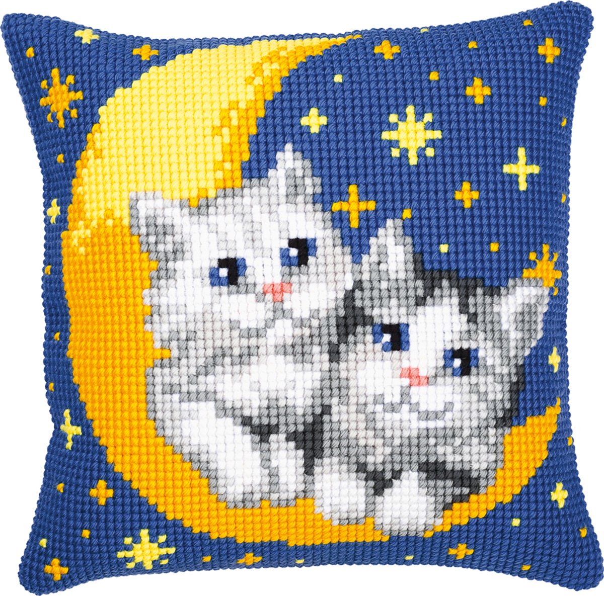 Vervaco - Kruissteekkussen kit - Poesjes op de maan - PN-0008678 - Borduren - Borduurpakket - Borduurpakket volwassenen - Borduurpakket kind