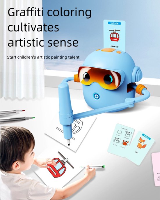 Joyage Teken robot voor kinderen - Tekenrobot Blauw - Leren Tekenen voor kinderen Montessori Speelgoed - Educatief Speelgoed meisjes 3 4 5 6 7 8 jaar - Stap voor stap tekenen kinderen - Robot Speelgoed Motoriek Speelgoed Sinterklaas cadeautjes van Merkloos — afbeelding 3