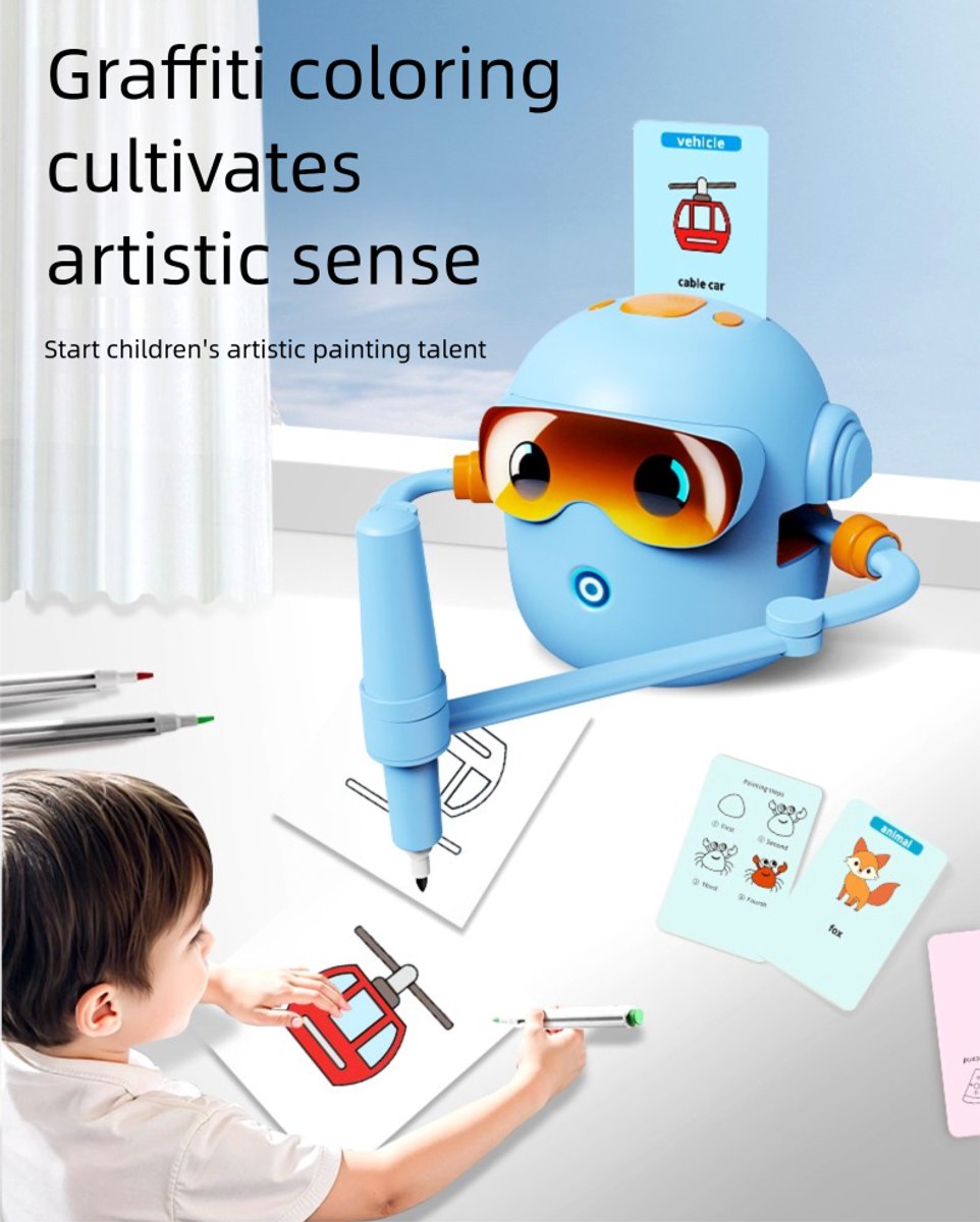 Joyage Teken robot voor kinderen - Tekenrobot Blauw - Leren Tekenen voor kinderen Montessori Speelgoed peuters - Educatief Speelgoed meisjes 3 4 5 6 7 8 jaar - Stap voor stap tekenen kinderen - Robot Speelgoed Motoriek Speelgoed jongens Tekenspullen — afbeelding 3