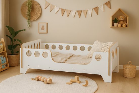Lit enfant WoodWorks 70 x 140 cm – MDF Wit – Lit sécurisé avec protection anti-chute – Convient aux tout-petits et aux enfants d'âge préscolaire – Design robuste et élégant