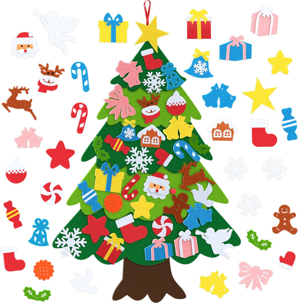 Aufun Vilten kerstboom - 100 cm - met afneembare hangornamenten - kerstdecoratie - type C