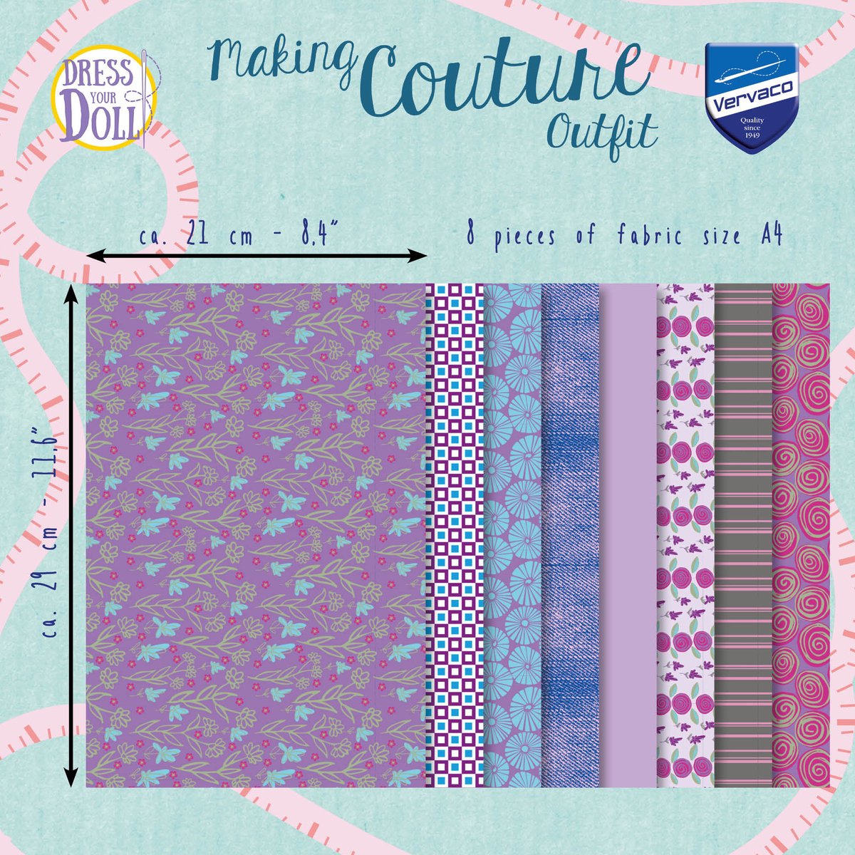 Dress Your Doll - Making Couture Fabric Set kit Purple - Set van 8 stukken stof - PN-0164675