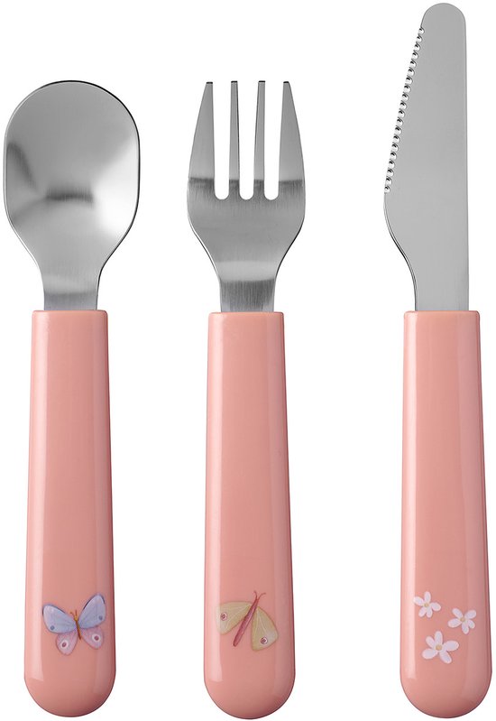 Mepal Mio – Kinderbestekset 3 –delig – bestaat uit een mes, vork en lepel– flowers & butterflies - Ideaal voor peuters en kleuters – kinderbestek