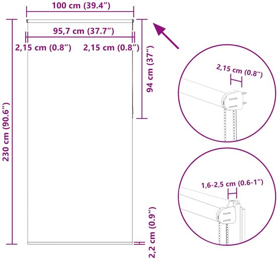 vidaXL - Store enrouleur - occultant - 100x230cm - largeur du tissu - 95,7cm - polyester
