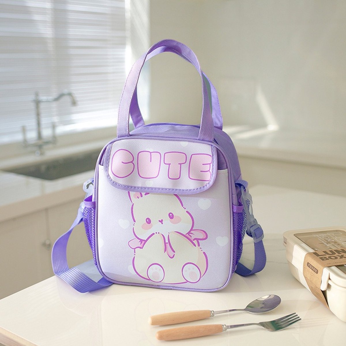 Cartoon lunchbox tas, grote crossbody lunchtas, geïsoleerde tas voor op het werk, lunchtas voor studenten