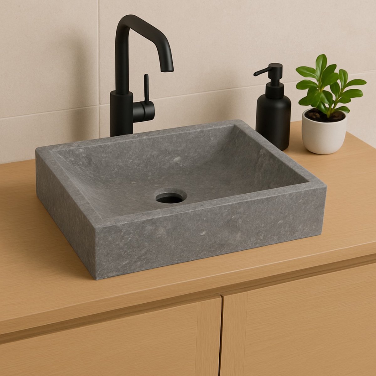 Lendo Online Wastafel rechthoekig 45x30x12 cm Marmer - natuursteen grijs - wasbak voor badkamer en toilet - spoelbak - waskom - unieke vorm en kleur!