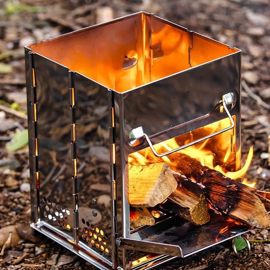 Houten brandende vouw-camping oven, RVS roosters, draagbare vouw-rugzak oven, wandelen, outdoor tent, kamperen, picknick, barbecue, van Merkloos — afbeelding 4