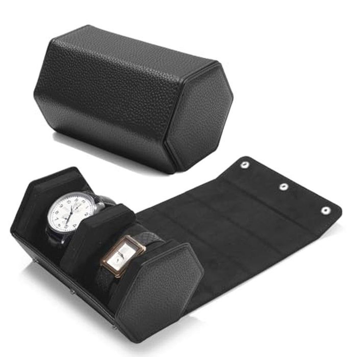 Heren Horlogekoffer van Synthetisch Leer met 2 Compartimenten - Luxe Bewaaroplossing voor Horloges