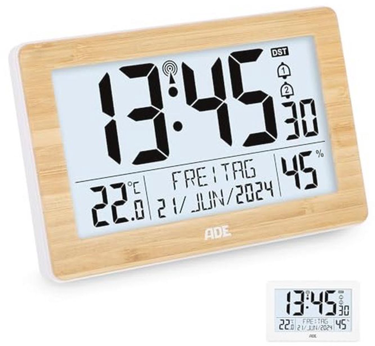 XL Digitale Radiogestuurde Tafelklok met Groot LCD Display en Thermo-Hygrometer