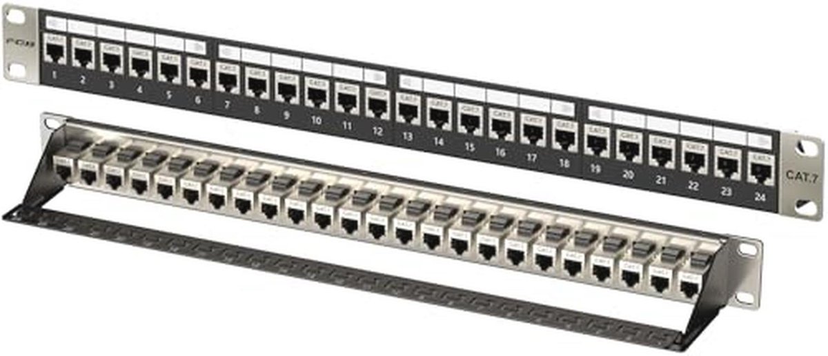 24-poorts patchpaneel Cat7 RJ45, 10Gbps, 1U - Rackmontage of Wandmontage