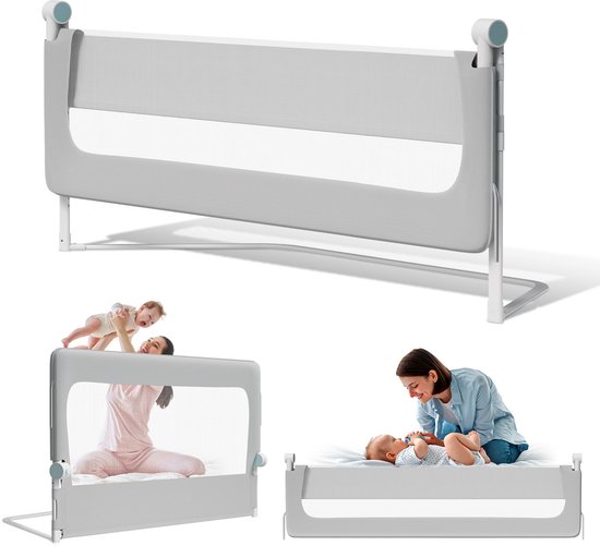 Barrière de lit - Universel - Pliable 180° - 150 CM de large - Barrière de lit pliable - Barrière de lit - Réglable - avec filet de retenue - Bord de lit - Grille de lit - pour tout-petits Protecteur de chute Sécurité anti-chute