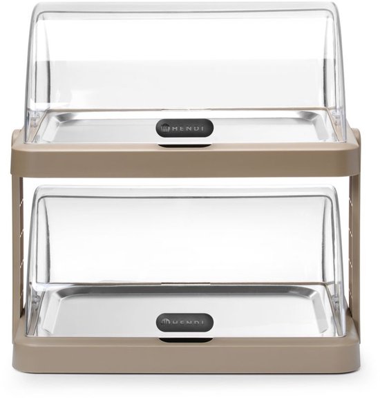 HENDI Dubbele koelvitrine met roldeksels, 2 niveaus - 48 x 35,5 x 48 cm - ABS/PET met koelelementen, inclusief rvs schalen 40 x 30 cm - beige - voor horecabuffet van Merkloos — afbeelding 5