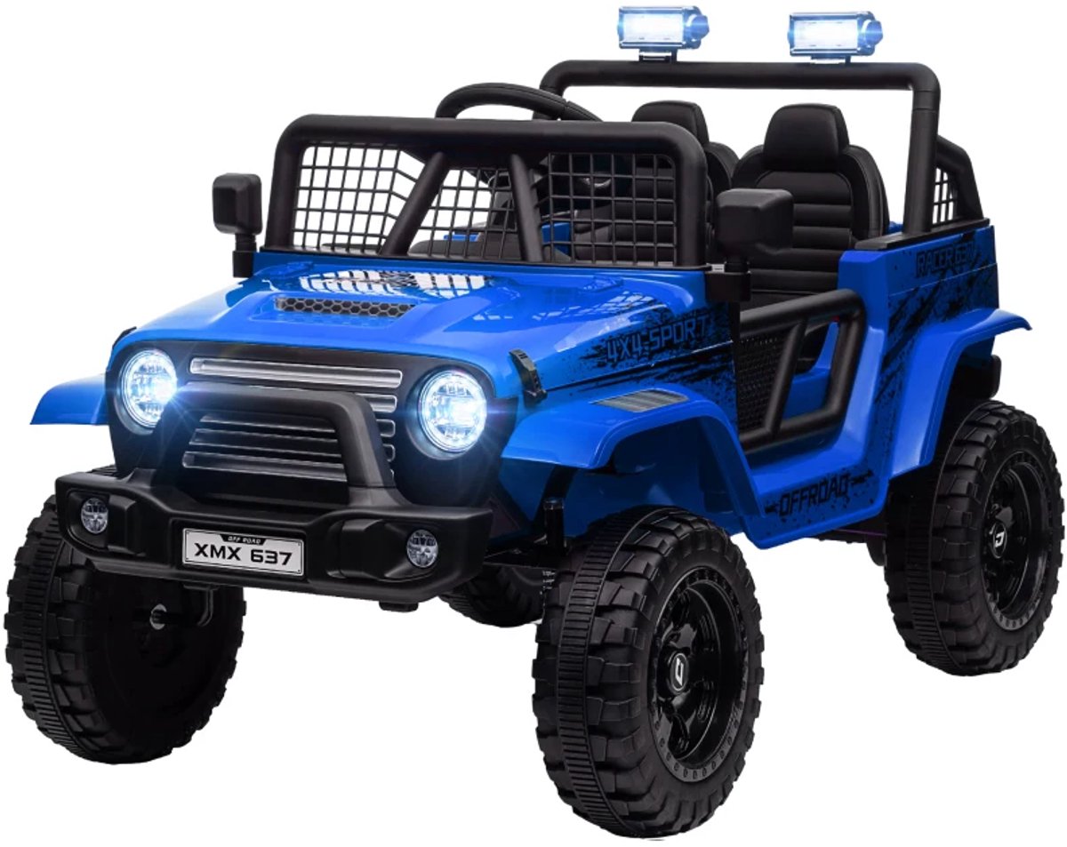 Elektrische Kinderauto - 12V Accu - tot 5 km/u - Kinderen 3-6 jaar - met Soepele Vering - met Afstandsbediening en LED-verlichting - Claxon & Muziek - Accuvoertuigen - Blauw