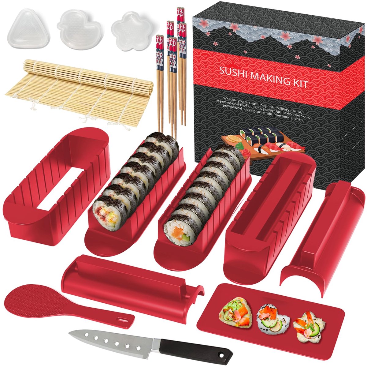 Unyqoos® Complete set voor zelfgemaakte sushi met rijstvormen en accessoires