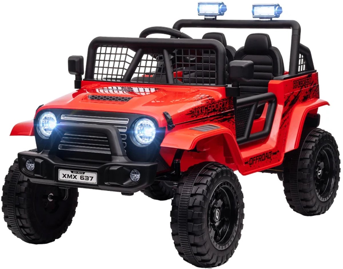 Elektrische Kinderauto - 12V Accu - tot 5 km/u - Kinderen 3-6 jaar - met Soepele Vering - met Afstandsbediening en LED-verlichting - Claxon & Muziek - Accuvoertuigen - Rood