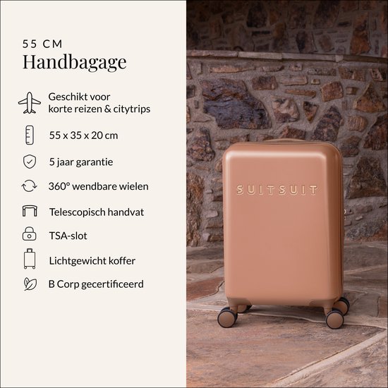 SUITSUIT Handbagage koffer 55x35x20 - Handbagage trolley - Lichtgewicht koffer - Reiskoffer - Veilig TSA cijferslot - Fab Seventies koffer Italian Clay - Rood