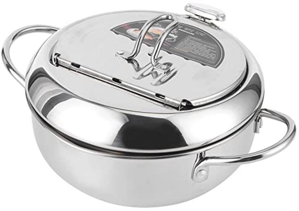 Mini Stalen Koekenpan met Thermometer - 24cm - Japanse Stijl Frituurpan