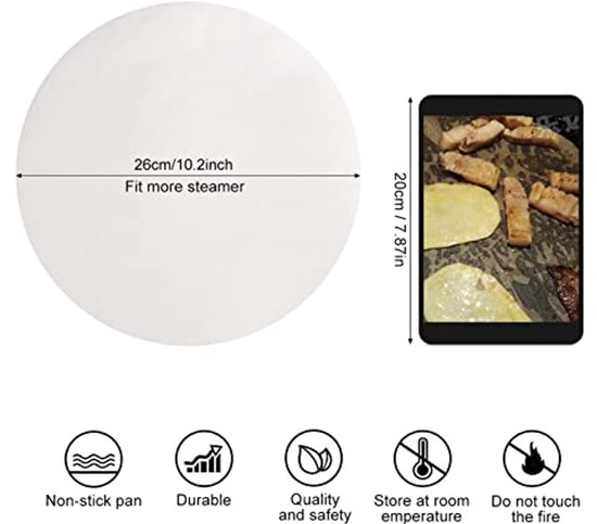 100 stuks bakpapier, rond, 28 cm, rond bakpapier, anti-aanbaklaag, vetdicht perkamentpapier om te bakken, barbecuepapier, hittebestendig voor pannen, grill, stoom, hamburgerpater