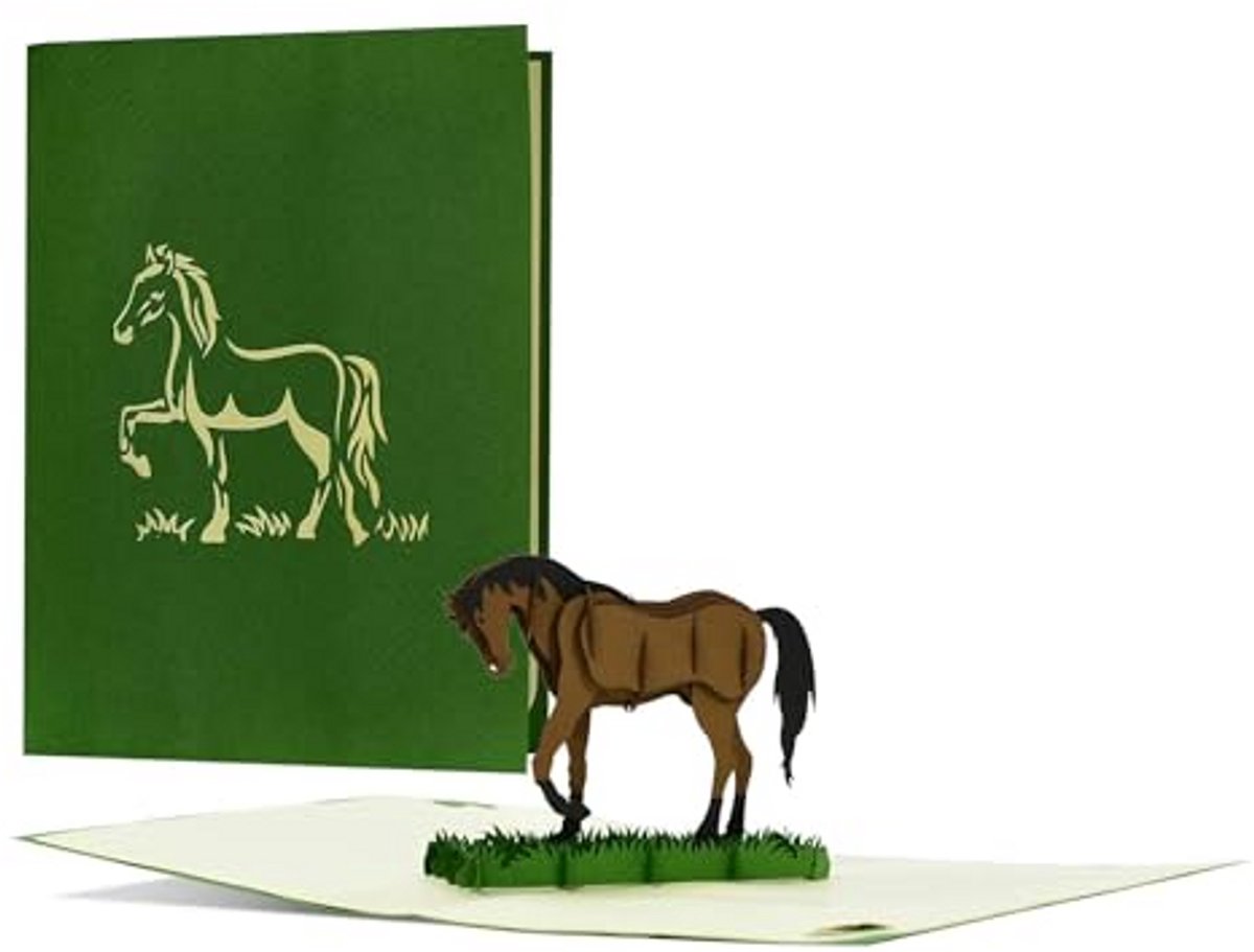 Elegante Verjaardagskaart met 3D Pop-up Paard - Cadeaukaart voor Paardenliefhebbers en Rijsters