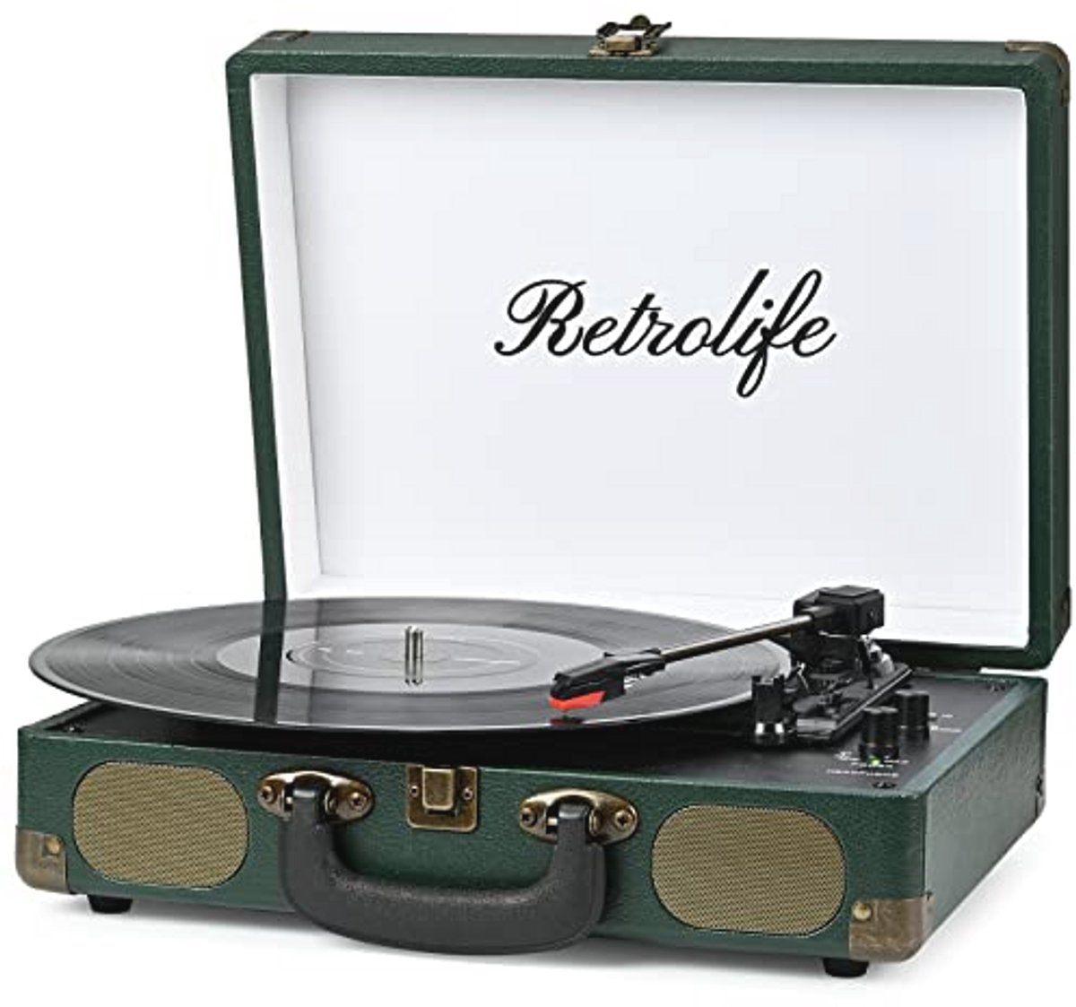 Draagbare Vinyl Platenspeler met Bluetooth en Ingebouwde Luidsprekers, 3 Versnellingen, Vintage Ontwerp