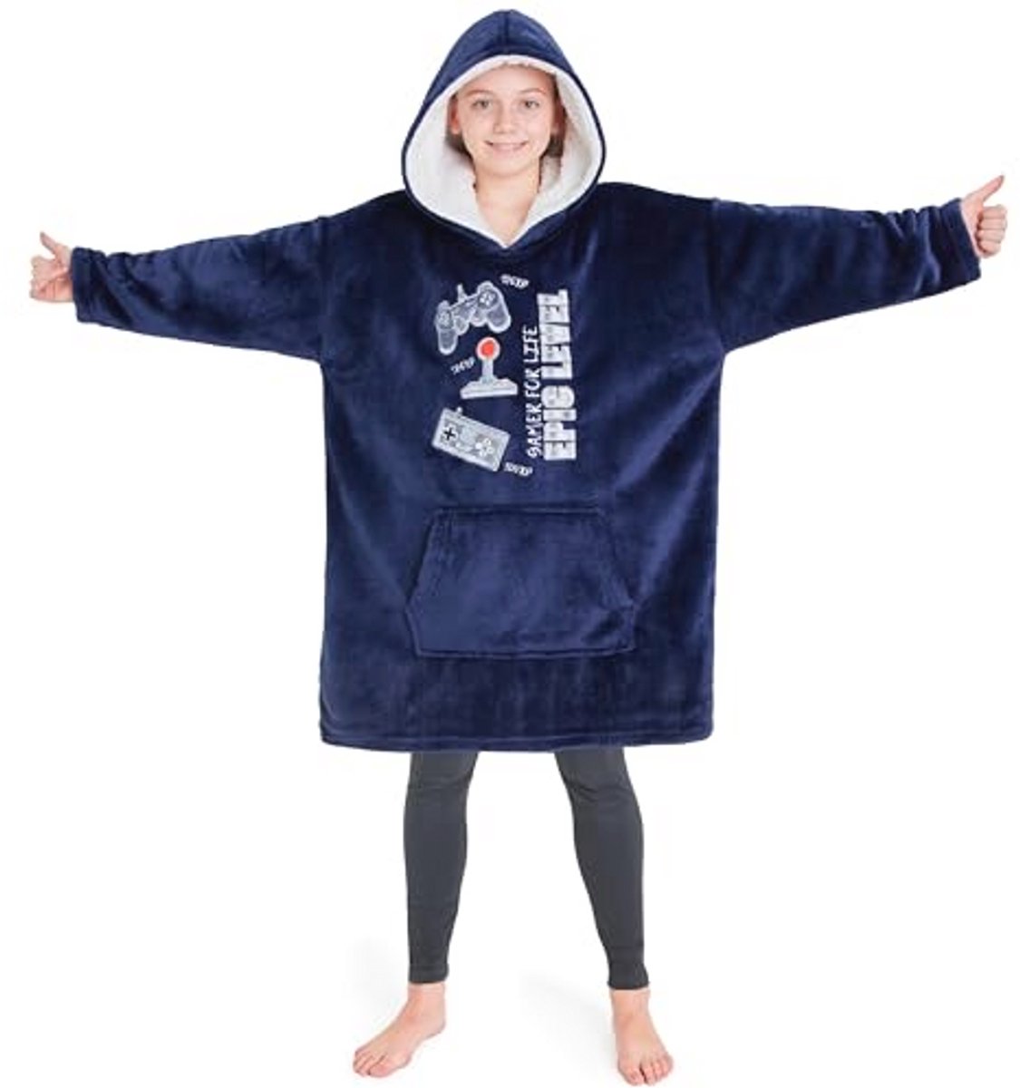 Fleece Hoodie-Deken met Capuchon voor Kinderen - Grijze Oversized Deken