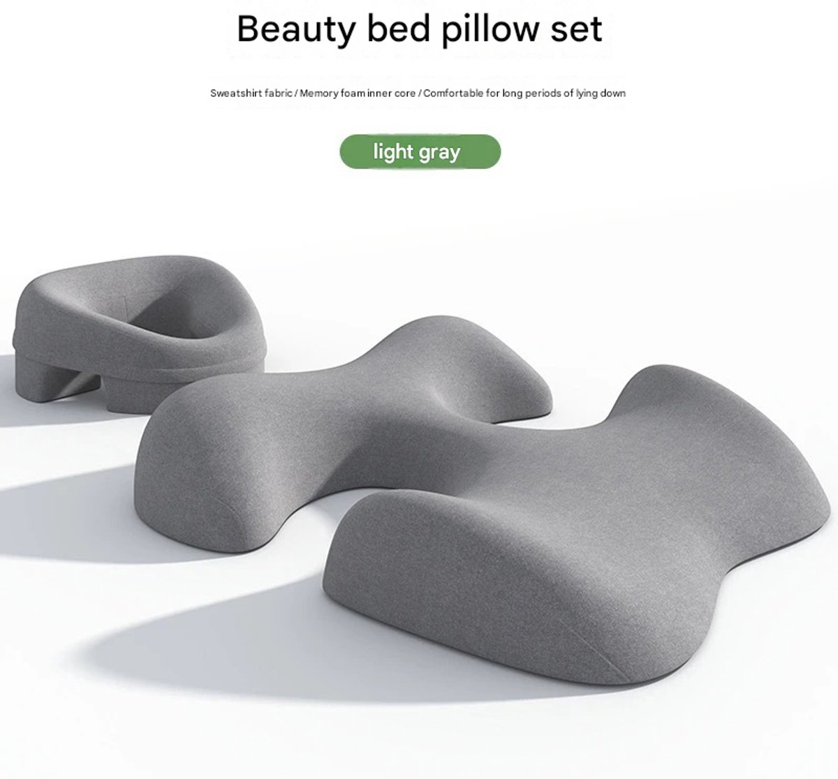 Beauty Bed Pillow Set - Lichtgrijs traagschuim massagekussen voor aan het bed, niet-compressieve gezichtsmassage/borstkussen