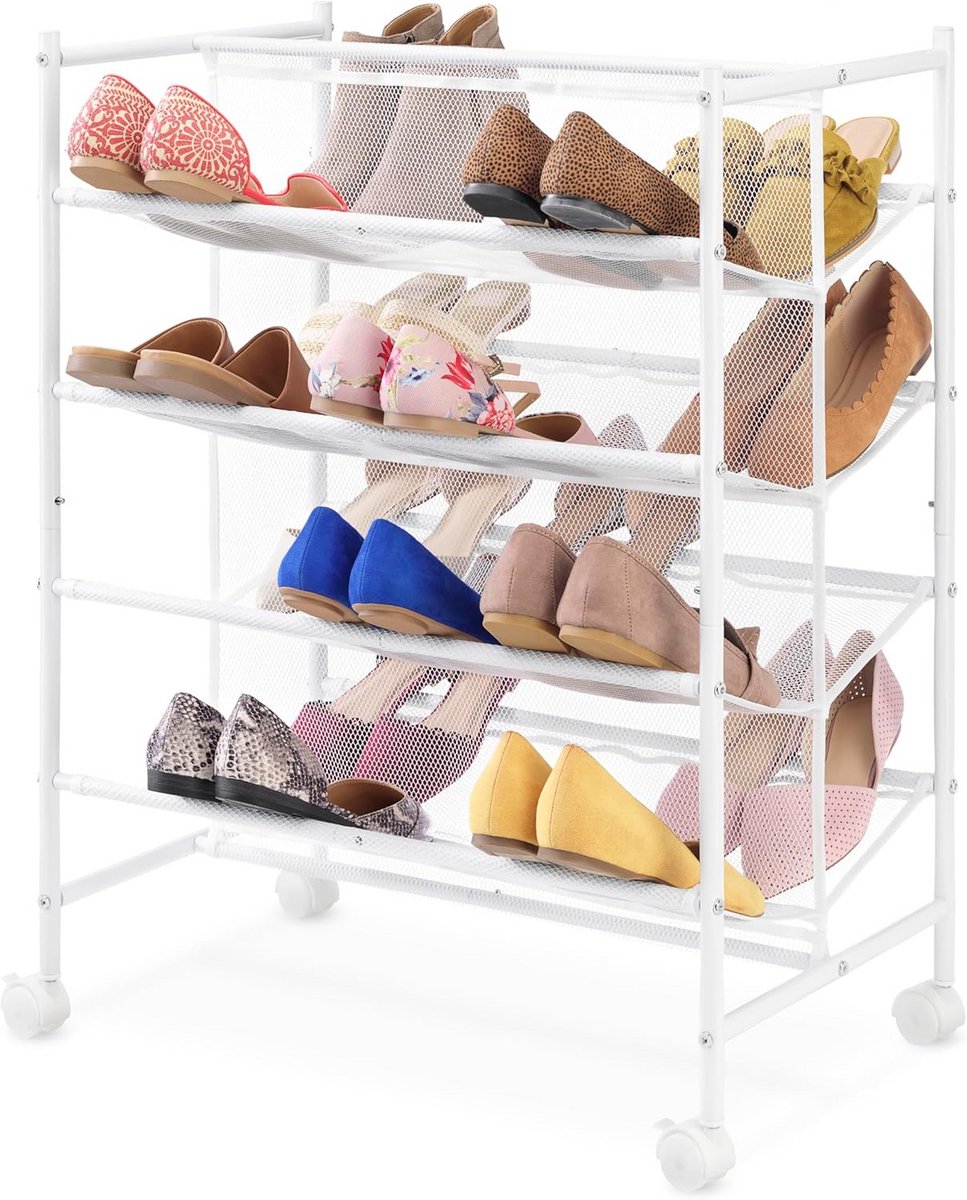 Verrijdbare Schoenencarousel met 4 Lagen voor 30 Paar Schoenen