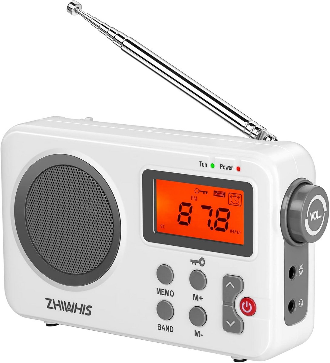 Draagbare AM/FM/Kortegolf Radio met Digitale Tuner, Wekker en Slaaptimer
