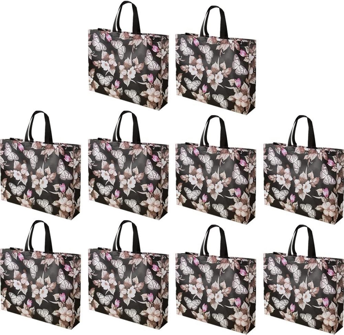 10 Stuks Herbruikbare Shopper Tassen met Bloemenprint Katoen/Vlies