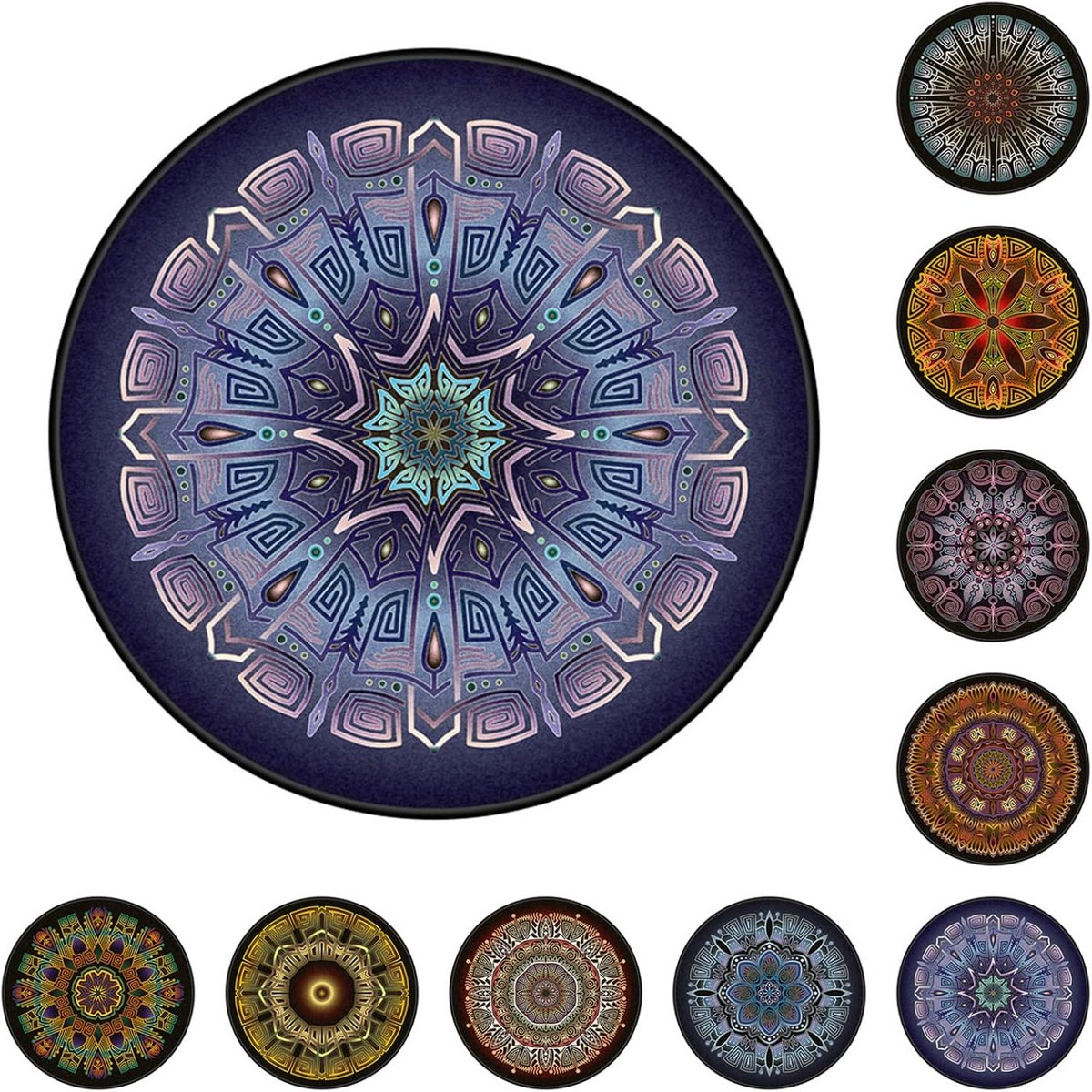 Ronde Vloerkleed Mandala Boho Stijl Antislip in Zachte Kortharige Pluche voor Woonkamer en