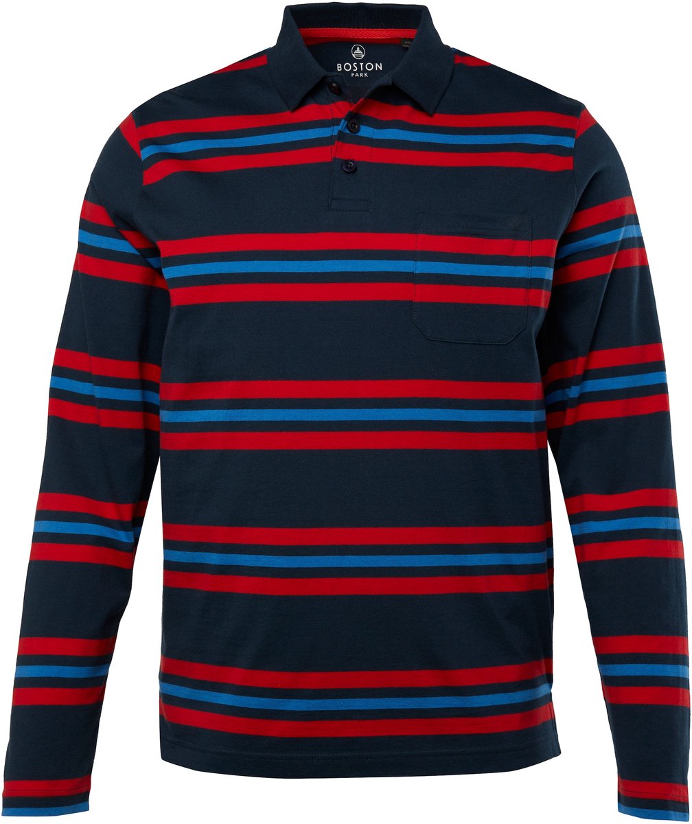 Boston Park - Heren - Poloshirt lange mouwen strepen - Navy blauw - Maat 68+