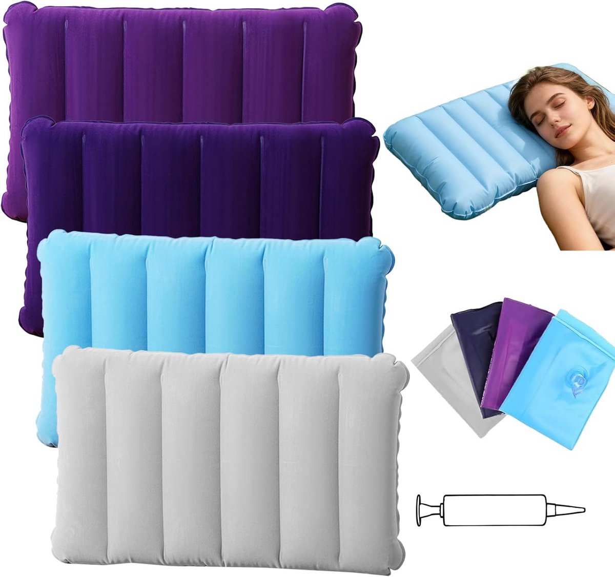 Set van 4 Opblaasbare Kussens voor Kamperen en Reizen