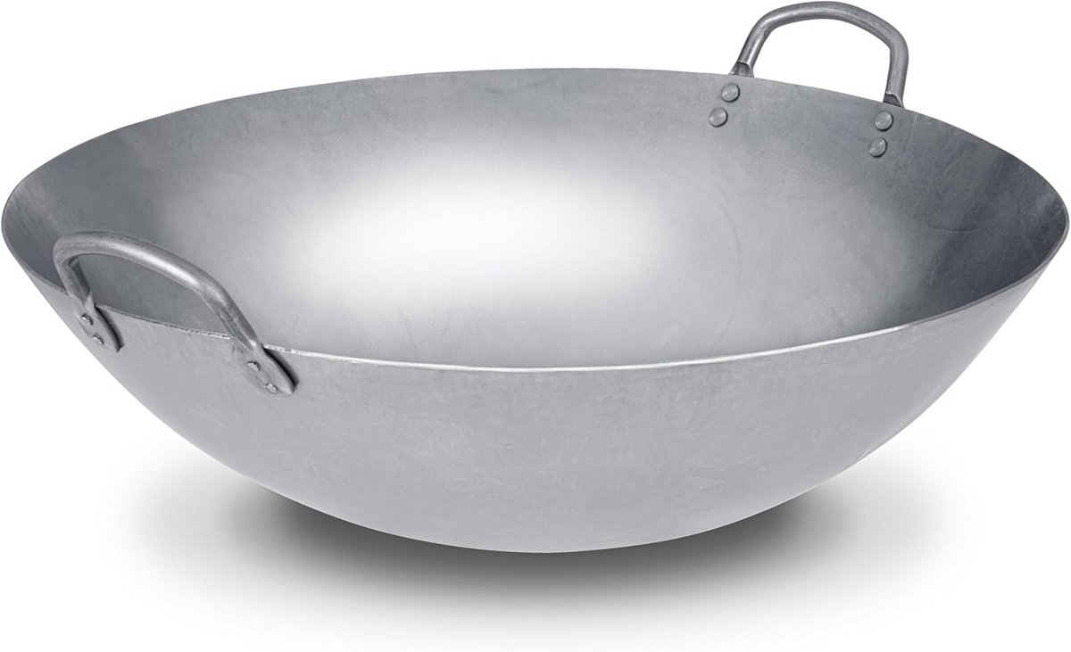 Grote Handgehamerde Koolstofstalen Wok (45 cm) - Ronde Bodem - Voor Intensief Roerbakken
